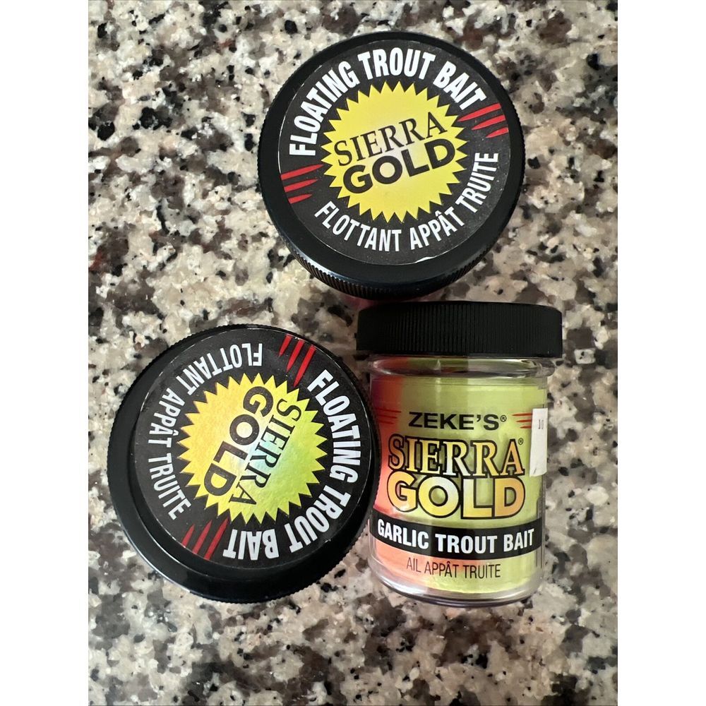 Lot Of 3 Zeke's  Sierra‎ Gold Floating Trout Bait, Jar, Garlic